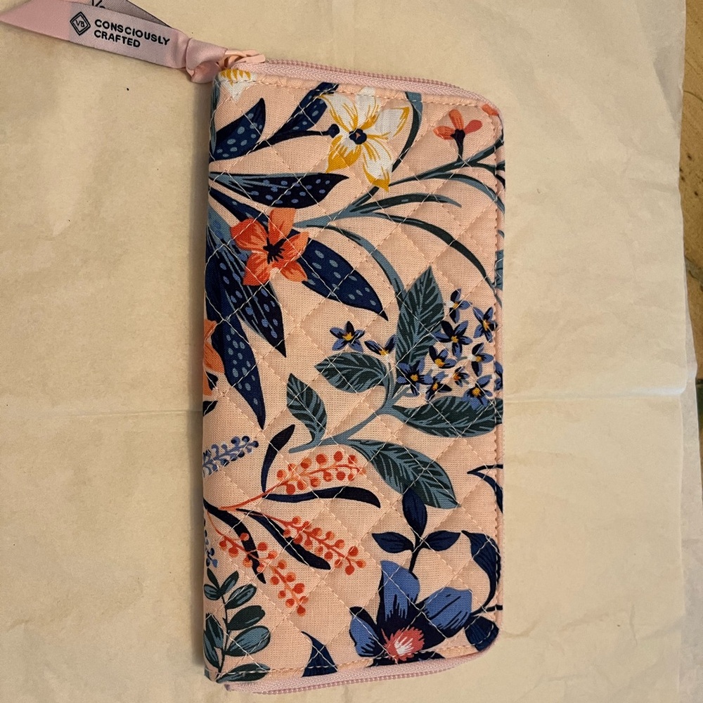 Vera Bradley Pink and Blue Wallet with Botanical Design